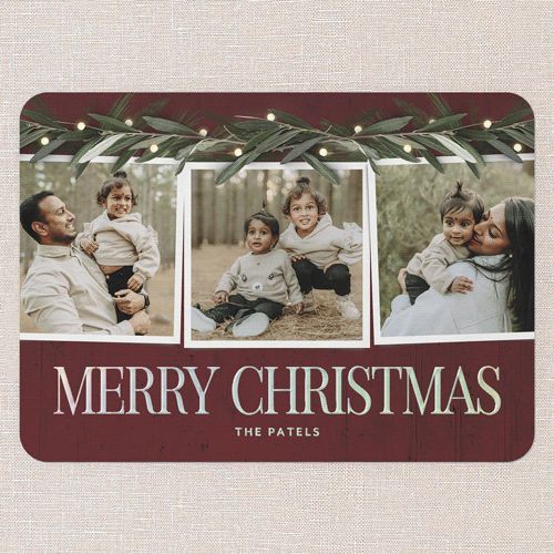 Beaming Laurel Holiday Card, Iridescent Foil, Red, 5x7, Christmas, Matte, Personalized Foil Cardstock, Rounded, Red