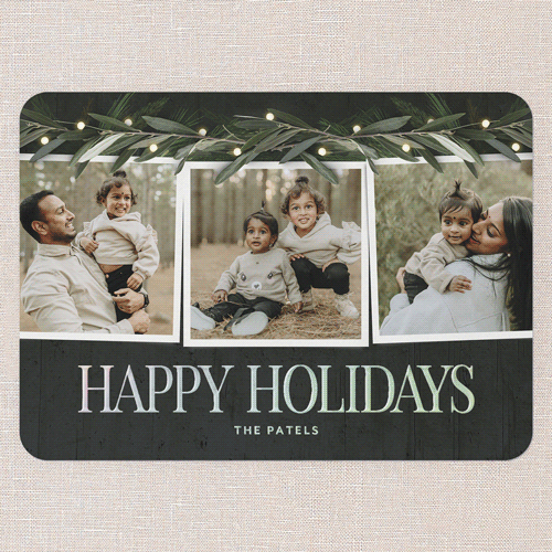 Beaming Laurel Holiday Card, Iridescent Foil, Black, 5x7, Holiday, Matte, Personalized Foil Cardstock, Rounded, Black