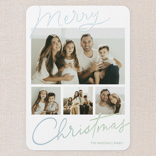 Handwritten Highlights Holiday Card, White, Iridescent Foil, 5x7, Christmas, Matte, Personalized Foil Cardstock, Rounded, White