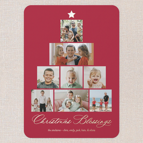 Memory Tree Holiday Card, Red, Gold Foil, 5x7, Religious, Matte, Personalized Foil Cardstock, Rounded, Red