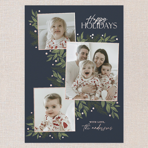 Timeless Grouping Holiday Card, Blue, Rose Gold Foil, 5x7, Holiday, Matte, Personalized Foil Cardstock, Square, Blue