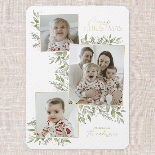 Timeless Grouping Holiday Card, White, Gold Foil, 5x7, Christmas, Matte, Personalized Foil Cardstock, Rounded, White