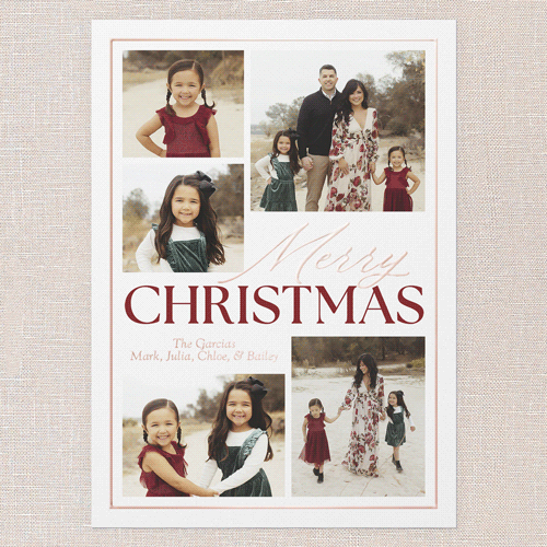 Classic Yuletide Holiday Card, White, Rose Gold Foil, 5x7, Christmas, Matte, Personalized Foil Cardstock, Square, White