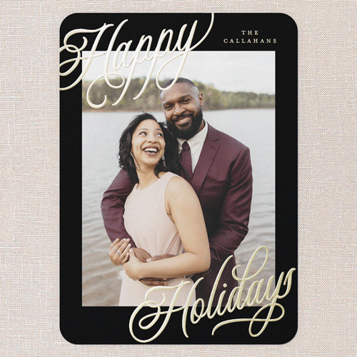 Corner Callout Holiday Card, Black, Gold Foil, 5x7, Holiday, Matte, Personalized Foil Cardstock, Rounded, Black