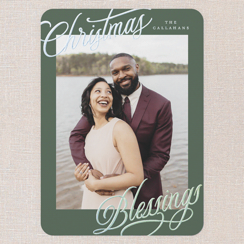 Corner Callout Holiday Card, Green, Iridescent Foil, 5x7, Religious, Matte, Personalized Foil Cardstock, Rounded, Green