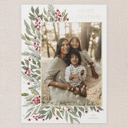 Traditional Berries Holiday Card, White, Gold Foil, 5x7, Christmas, Matte, Personalized Foil Cardstock, Square, White
