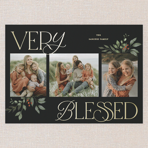 Hint Of Green Holiday Card, Black, Gold Foil, 5x7, Religious, Matte, Personalized Foil Cardstock, Square, Rich Black