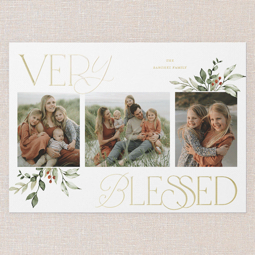 Hint Of Green Holiday Card, White, Gold Foil, 5x7, Religious, Matte, Personalized Foil Cardstock, Square, White