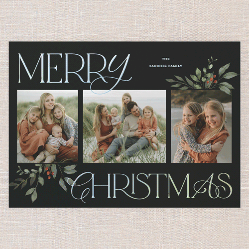 Hint Of Green Holiday Card, Black, Iridescent Foil, 5x7, Christmas, Matte, Personalized Foil Cardstock, Square, Rich Black