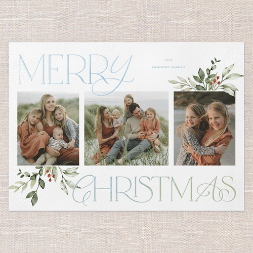 Hint Of Green Holiday Card, White, Iridescent Foil, 5x7, Christmas, Matte, Personalized Foil Cardstock, Square, White