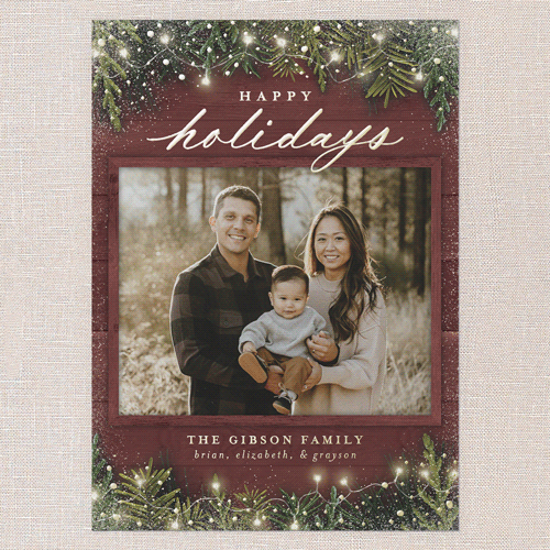 Earnest Evergreen Holiday Card, Red, Gold Foil, 5x7, Holiday, Matte, Personalized Foil Cardstock, Square, Marsala