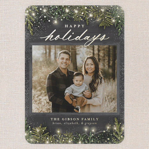 Earnest Evergreen Holiday Card, Black, Gold Foil, 5x7, Holiday, Matte, Personalized Foil Cardstock, Rounded, Black