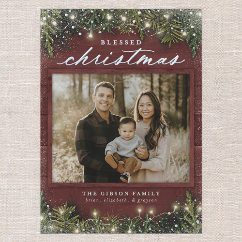 Earnest Evergreen Holiday Card, Red, Iridescent Foil, 5x7, Religious, Matte, Personalized Foil Cardstock, Square, Marsala