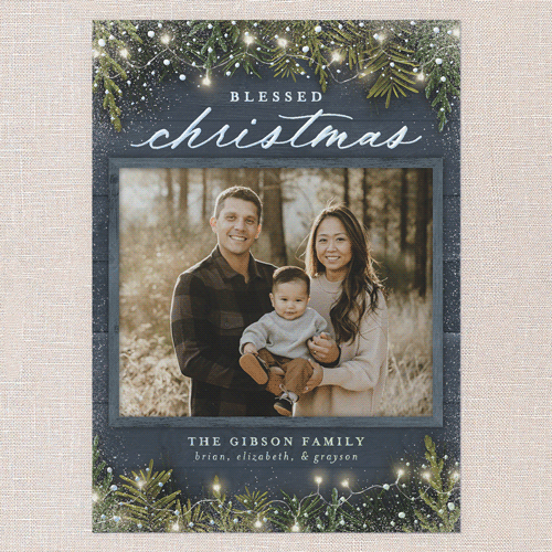 Earnest Evergreen Holiday Card, Blue, Iridescent Foil, 5x7, Religious, Matte, Personalized Foil Cardstock, Square, Blue