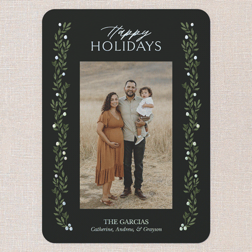 Classic Botanicals Holiday Card, Iridescent Foil, Black, 5x7, Holiday, Matte, Personalized Foil Cardstock, Rounded, Black