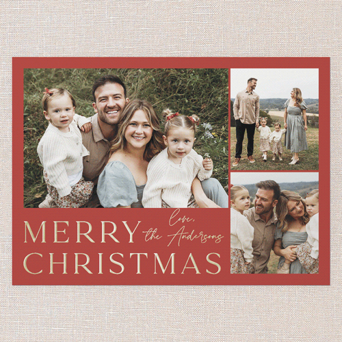 Signature Photo Holiday Card, Red, Gold Foil, 5x7, Christmas, Matte, Personalized Foil Cardstock, Square, Red