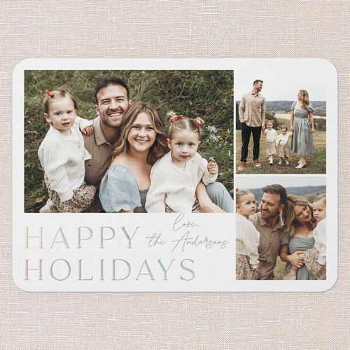 Signature Photo Holiday Card, Iridescent Foil, White, 5x7, Holiday, Matte, Personalized Foil Cardstock, Rounded, White