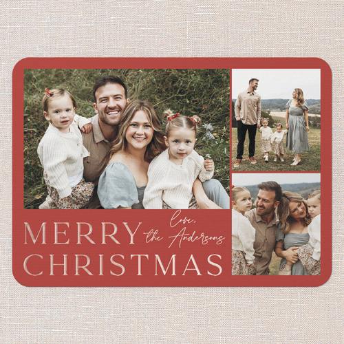 Signature Photo Holiday Card, Rose Gold Foil, Red, 5x7, Christmas, Matte, Personalized Foil Cardstock, Rounded, Red