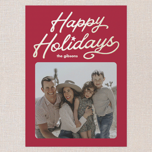 Vintage Script Holiday Card, Red, Gold Foil, 5x7, Holiday, Matte, Personalized Foil Cardstock, Square, Red