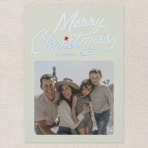 Vintage Script Holiday Card, Iridescent Foil, Green, 5x7, Christmas, Matte, Personalized Foil Cardstock, Square, Mint