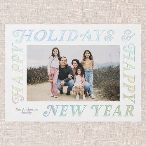 Wrap Around Holiday Card, White, Iridescent Foil, 5x7, Holiday, Matte, Personalized Foil Cardstock, Square, White
