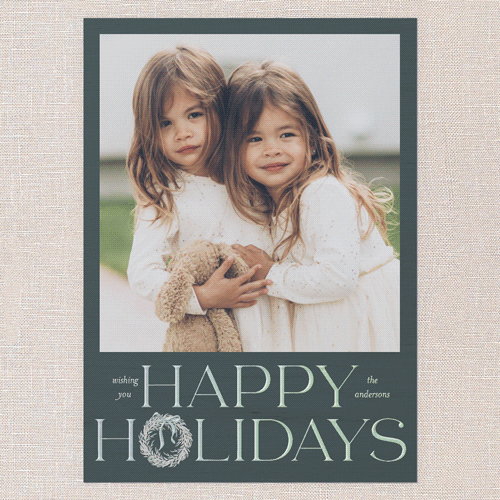 Wreath Wanderlust Holiday Card, Iridescent Foil, Blue, 5x7, Holiday, Matte, Personalized Foil Cardstock, Square, Blue