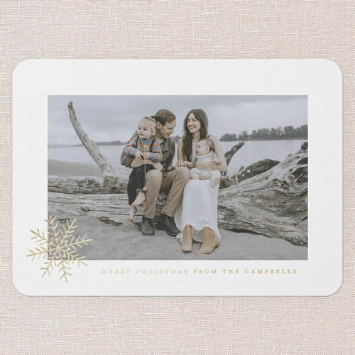 Winter Minimal Holiday Card, White, Gold Foil, 5x7, Christmas, Matte, Personalized Foil Cardstock, Rounded, White