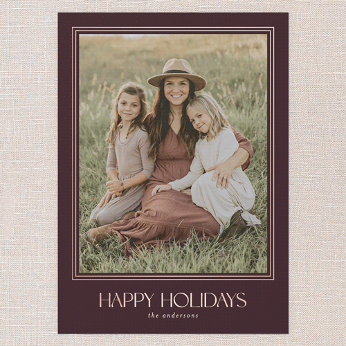 Golden Border Elegance Holiday Card, Rose Gold Foil, Red, 5x7, Holiday, Matte, Personalized Foil Cardstock, Square, Red