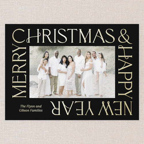 Golden Border Wishes Holiday Card, Black, Gold Foil, 5x7, Christmas, Matte, Personalized Foil Cardstock, Square, Black