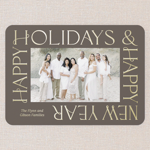 Golden Border Wishes Holiday Card, Gold Foil, Brown, 5x7, Holiday, Matte, Personalized Foil Cardstock, Rounded, Taupe