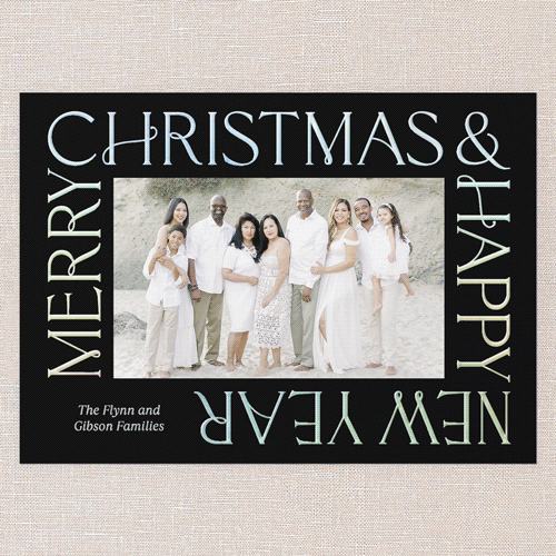 Golden Border Wishes Holiday Card, Iridescent Foil, Black, 5x7, Christmas, Matte, Personalized Foil Cardstock, Square, Black