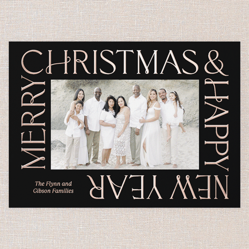 Golden Border Wishes Holiday Card, Rose Gold Foil, Black, 5x7, Christmas, Matte, Personalized Foil Cardstock, Square, Black