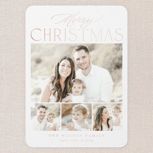 Timeless Greeting Holiday Card, Rose Gold Foil, White, 5x7, Christmas, Matte, Personalized Foil Cardstock, Rounded, White