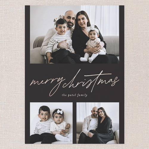Luxe Minimal Holiday Card, Black, Rose Gold Foil, 5x7, Christmas, Matte, Personalized Foil Cardstock, Square, Black