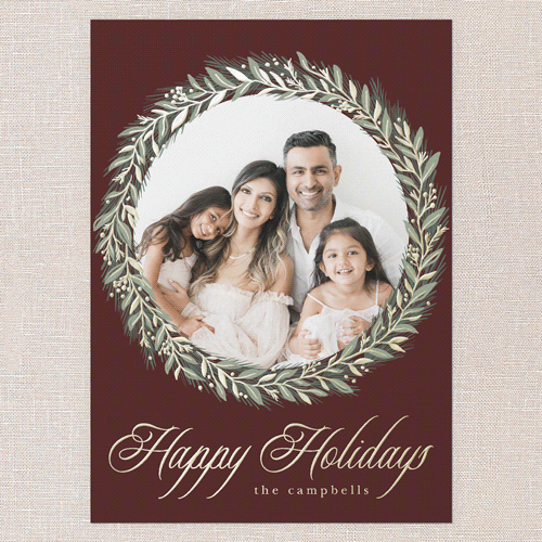 Timeless Wreath Holiday Card, Gold Foil, Red, 5x7, Holiday, Matte, Personalized Foil Cardstock, Square, Velvet