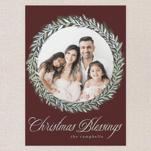 Timeless Wreath Holiday Card, Iridescent Foil, Red, 5x7, Religious, Matte, Personalized Foil Cardstock, Square, Velvet