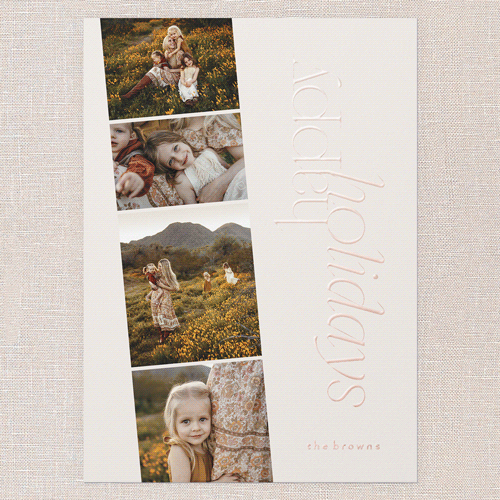 Sleek Greetings Holiday Card, Beige, Rose Gold Foil, 5x7, Holiday, Matte, Personalized Foil Cardstock, Square, Cream