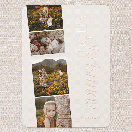 Sleek Greetings Holiday Card, Rose Gold Foil, Beige, 5x7, Christmas, Matte, Personalized Foil Cardstock, Rounded, Cream