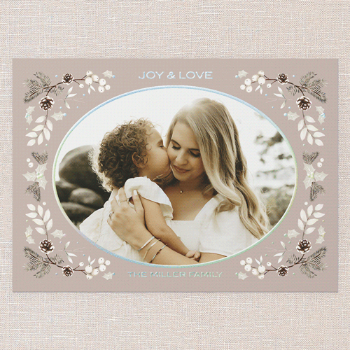 Evergreen Embrace Holiday Card, Iridescent Foil, Brown, 5x7, Holiday, Matte, Personalized Foil Cardstock, Square, Alpaca