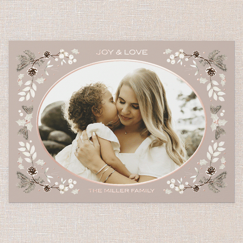 Evergreen Embrace Holiday Card, Brown, Rose Gold Foil, 5x7, Holiday, Matte, Personalized Foil Cardstock, Square, Alpaca