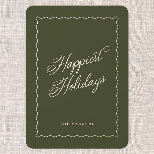 Hardbound Holiday Card, Gold Foil, Green, 5x7, Holiday, Matte, Personalized Foil Cardstock, Rounded, Olive