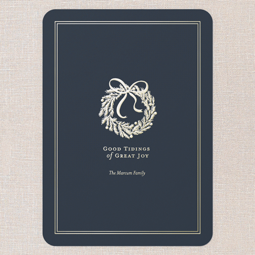 Just For You Holiday Card, Gold Foil, Blue, 5x7, Christmas, Matte, Personalized Foil Cardstock, Rounded, Navy