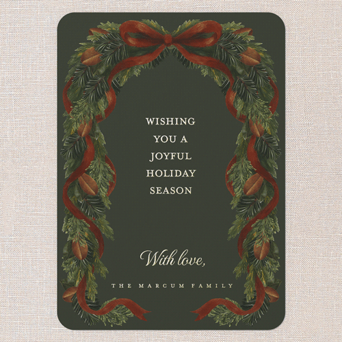 Winter Drapes Holiday Card, Green, Gold Foil, 5x7, Holiday, Matte, Personalized Foil Cardstock, Rounded, Spruce