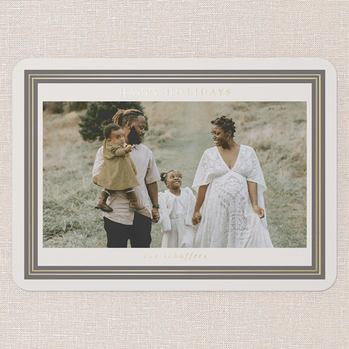 Timeless Borders Holiday Card, Grey, Gold Foil, 5x7, Holiday, Matte, Personalized Foil Cardstock, Rounded, Cobblestone