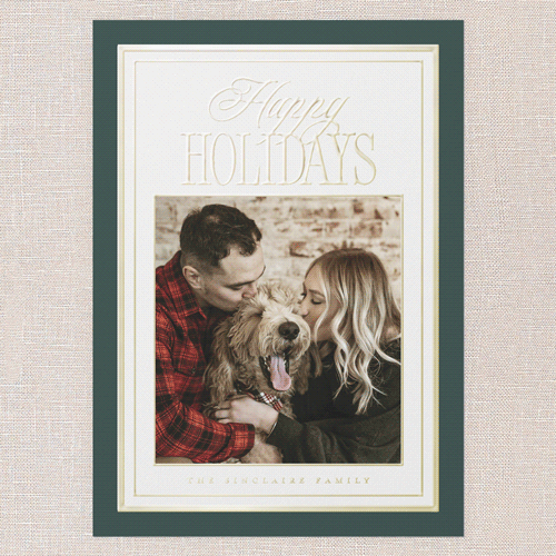Refined Border Holiday Card, Green, Gold Foil, 5x7, Holiday, Matte, Personalized Foil Cardstock, Square, Green