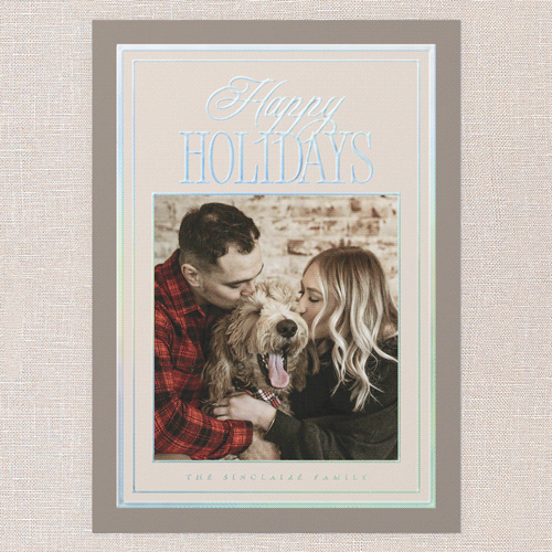 Refined Border Holiday Card, Beige, Iridescent Foil, 5x7, Holiday, Matte, Personalized Foil Cardstock, Square, Tan