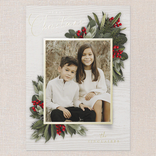 Golden Botanical Holiday Card, White, Gold Foil, 5x7, Christmas, Matte, Personalized Foil Cardstock, Square, White