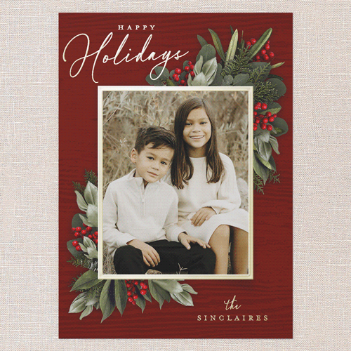 Golden Botanical Holiday Card, Gold Foil, Red, 5x7, Holiday, Matte, Personalized Foil Cardstock, Square, Red