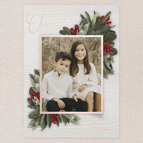 Golden Botanical Holiday Card, Rose Gold Foil, White, 5x7, Christmas, Matte, Personalized Foil Cardstock, Square, White