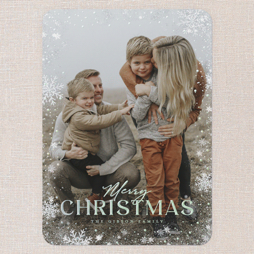 Snowflake Blessing Holiday Card, White, Iridescent Foil, 5x7, Christmas, Matte, Personalized Foil Cardstock, Rounded, White